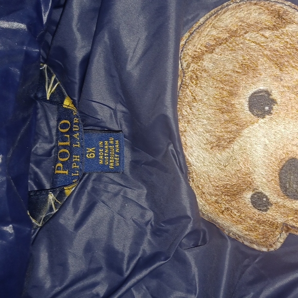 Polo long puffer coat with logo on back, flag on arm, and teddy bear inside - Picture 4 of 5